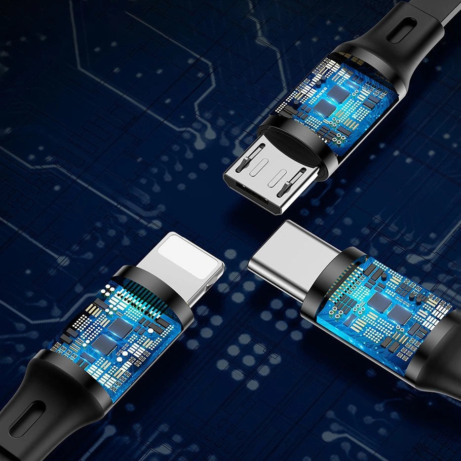 Baseus Golden Loop 3in1 forlænget kabel USB - micro USB / Lightning / USB-C 3.5A 35cm - 120cm sort (CAMLT-JH01)