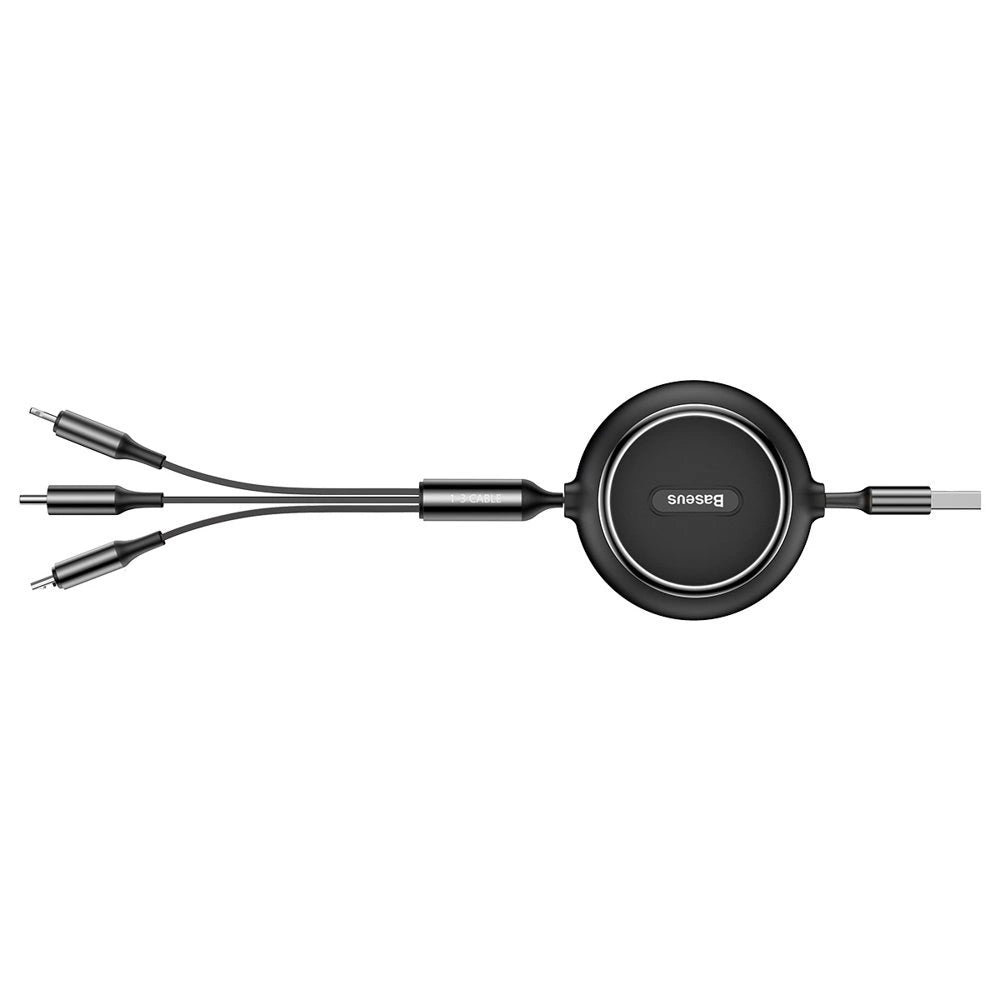 Baseus Golden Loop 3in1 forlænget kabel USB - micro USB / Lightning / USB-C 3.5A 35cm - 120cm sort (CAMLT-JH01)