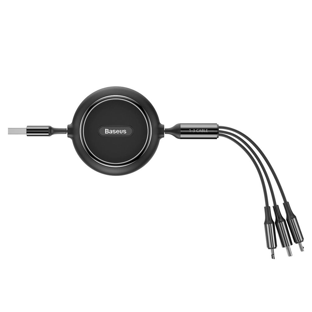 Baseus Golden Loop 3in1 forlænget kabel USB - micro USB / Lightning / USB-C 3.5A 35cm - 120cm sort (CAMLT-JH01)