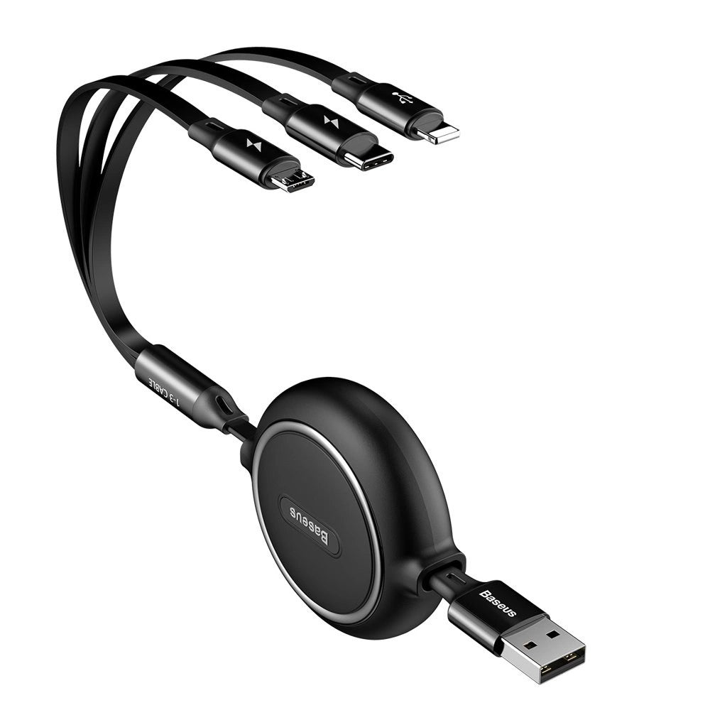 Baseus Golden Loop 3in1 forlænget kabel USB - micro USB / Lightning / USB-C 3.5A 35cm - 120cm sort (CAMLT-JH01)