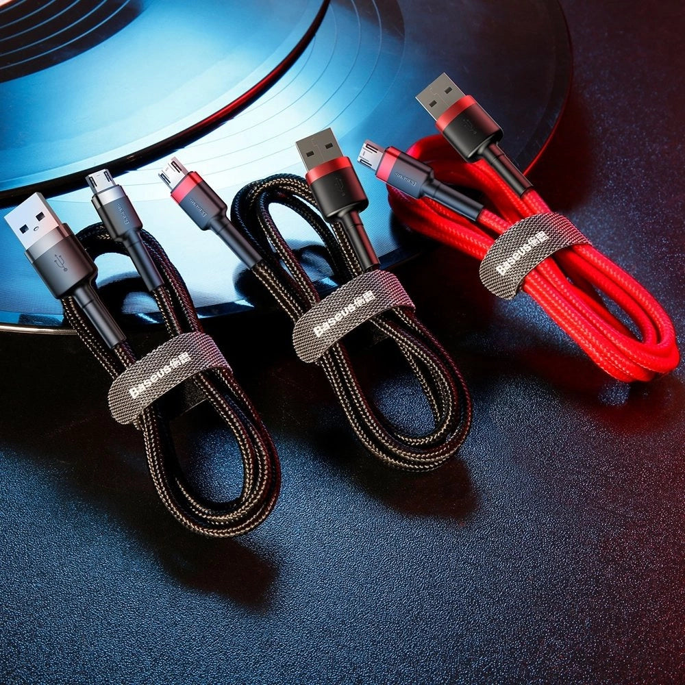 Baseus Cafule Cable holdbar nylon kabel USB / micro USB 2A 3M sort-grå (CAMKLF-HG1)