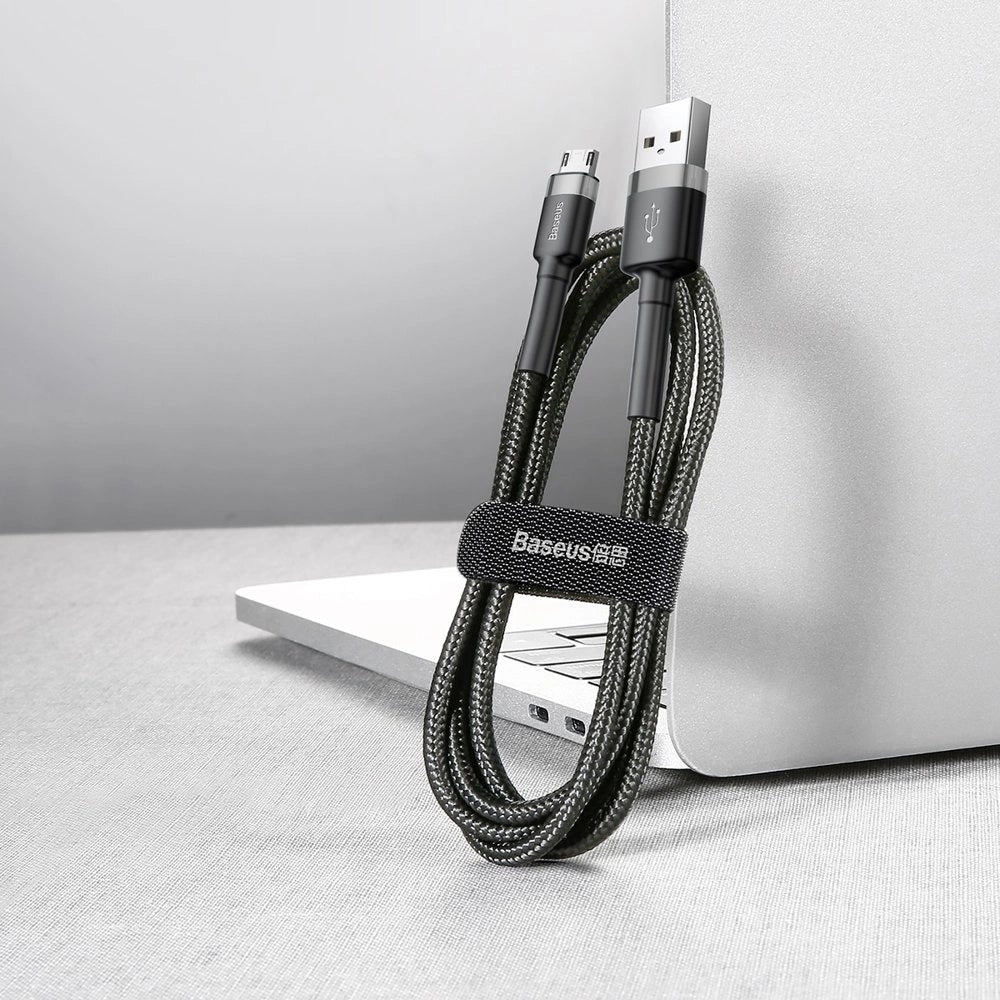 Baseus Cafule Cable holdbar nylon kabel USB / micro USB 2A 3M sort-grå (CAMKLF-HG1)