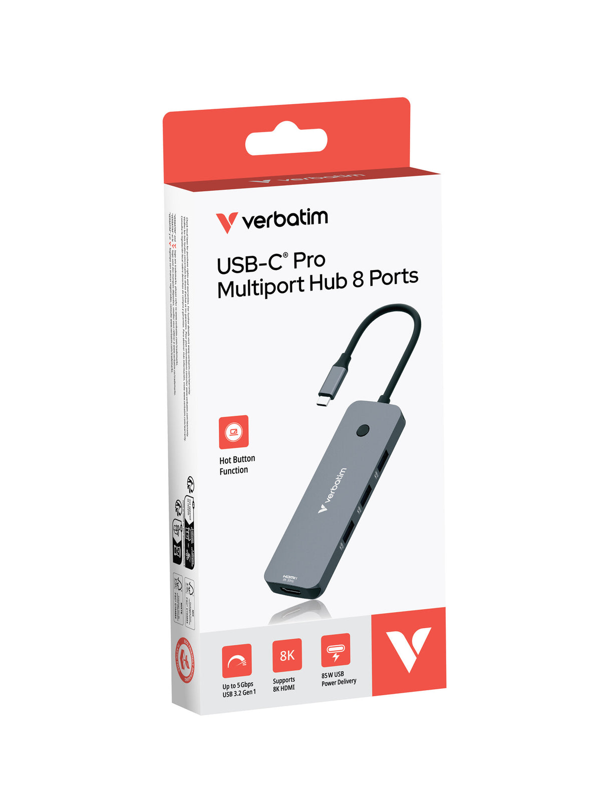 Verbatim CMH-08 USB Type-C 5000 Mbit/s Sølv