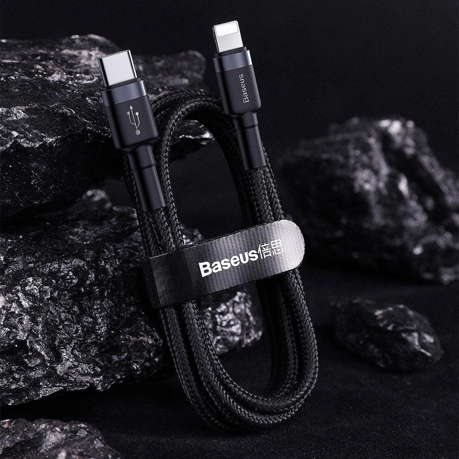 Baseus CATLKLF-G1 Lightning - USB-C PD QC kabel 18W 480Mb/s 1m - sort og grå