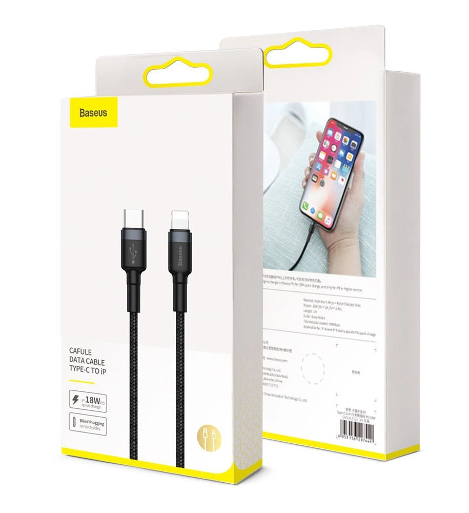 Baseus CATLKLF-G1 Lightning - USB-C PD QC kabel 18W 480Mb/s 1m - sort og grå