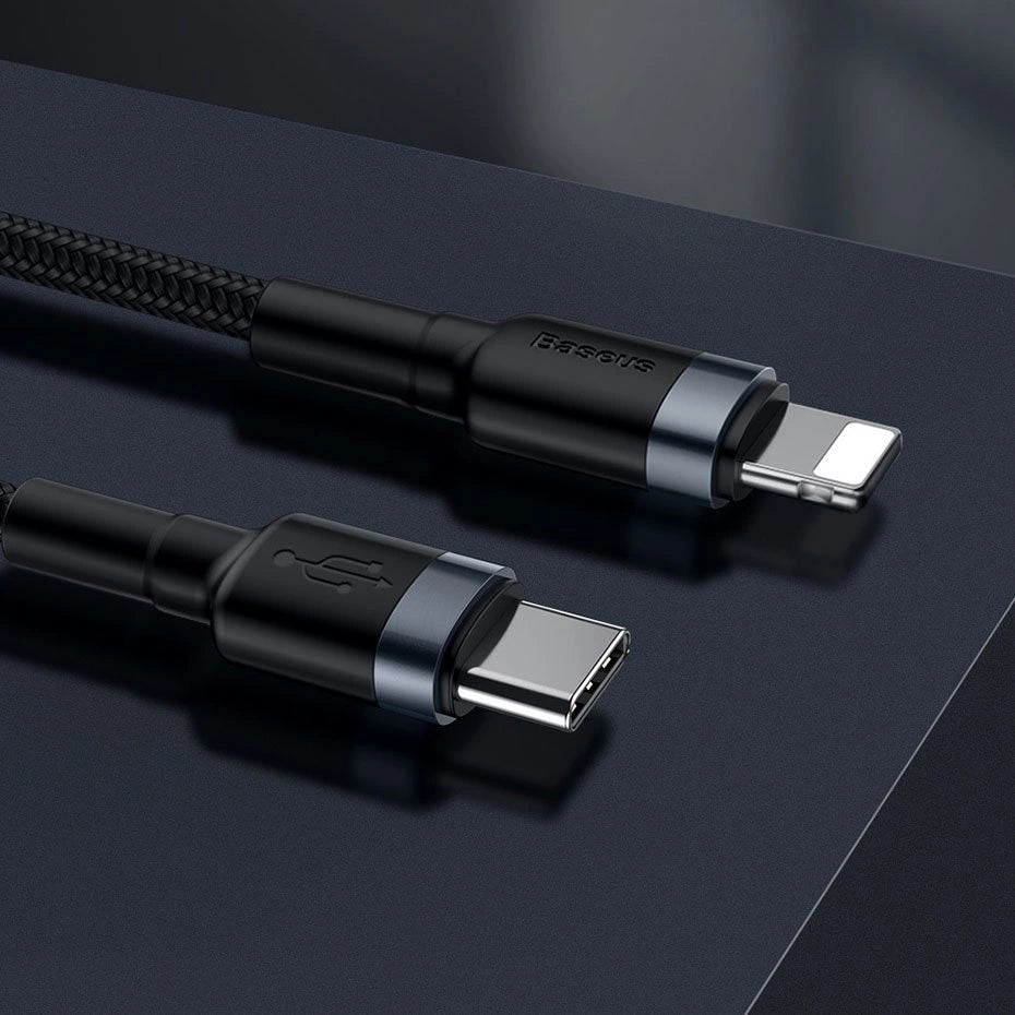 Baseus CATLKLF-G1 Lightning - USB-C PD QC kabel 18W 480Mb/s 1m - sort og grå