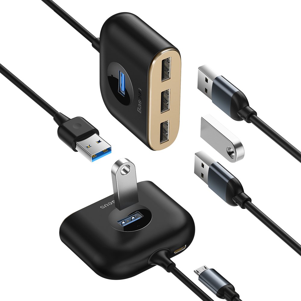 HUB Baseus Square USB-A to 1x USB-A 3.2 Gen 1 / 3x USB 2.0 with 1m cable - black