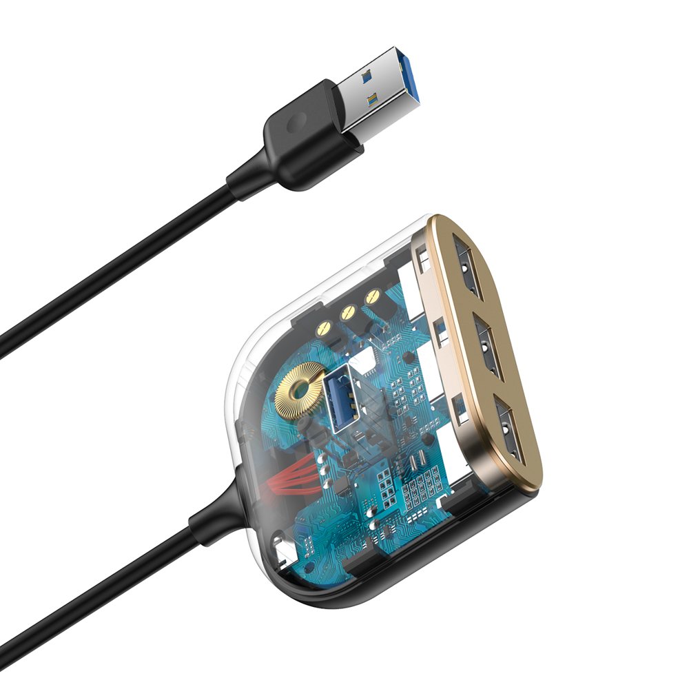 HUB Baseus Square USB-A to 1x USB-A 3.2 Gen 1 / 3x USB 2.0 with 1m cable - black