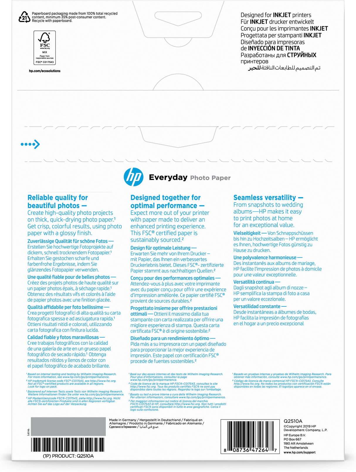 HP Everyday-fotopapir, blankt, 200 g/m2, A4 (210 x 297 mm), 100 ark