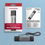 Axagon CRE-DAC USB-C+ USB-A 5 Gbps MINI card reader 2-slot & lun SD/microSD kortlæser USB 3.0 Type-A/Type-C Grå