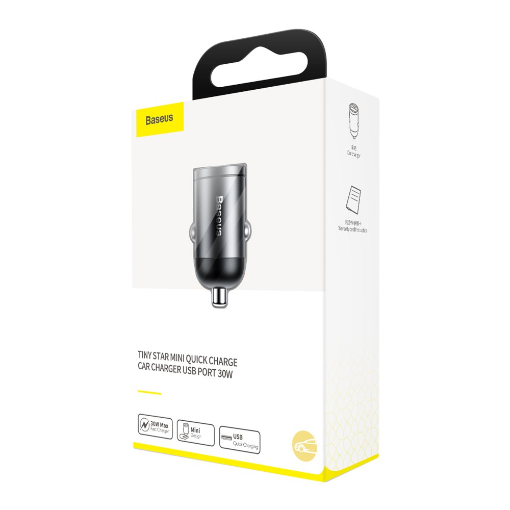 Baseus Tiny Star mini smart USB biloplader 30W Quick Charge 3.0 grå (VCHX-A0G)