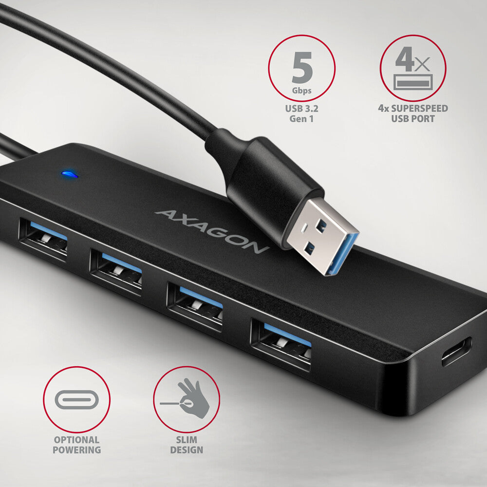 Axagon HUE-C1A interface hub USB 3.2 Gen 1 (3.1 Gen 1) Type-A 5000 Mbit/s Sort