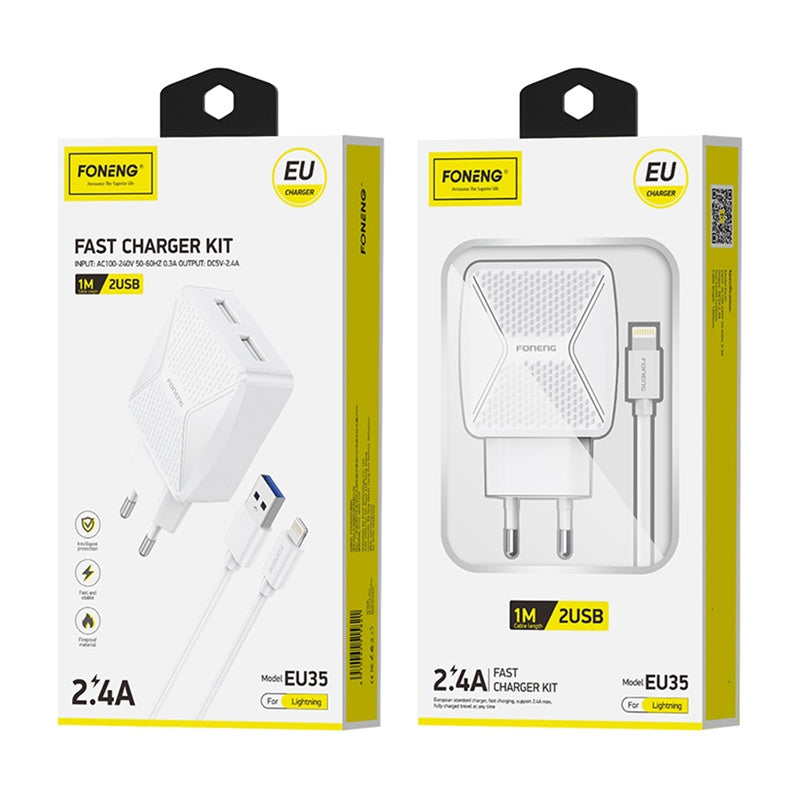GaN Foneng EU50 oplader, 35W 2x USB-C til Type-C til Lightning (hvid)