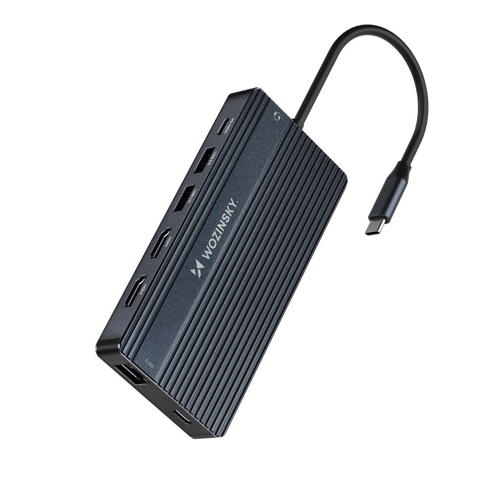 USB-C Hub 14 i 1 Wozinsky WDS03Y5S Multifunktionel, Aluminium, til 3 Skærme, med 15 cm Kabel - Grå