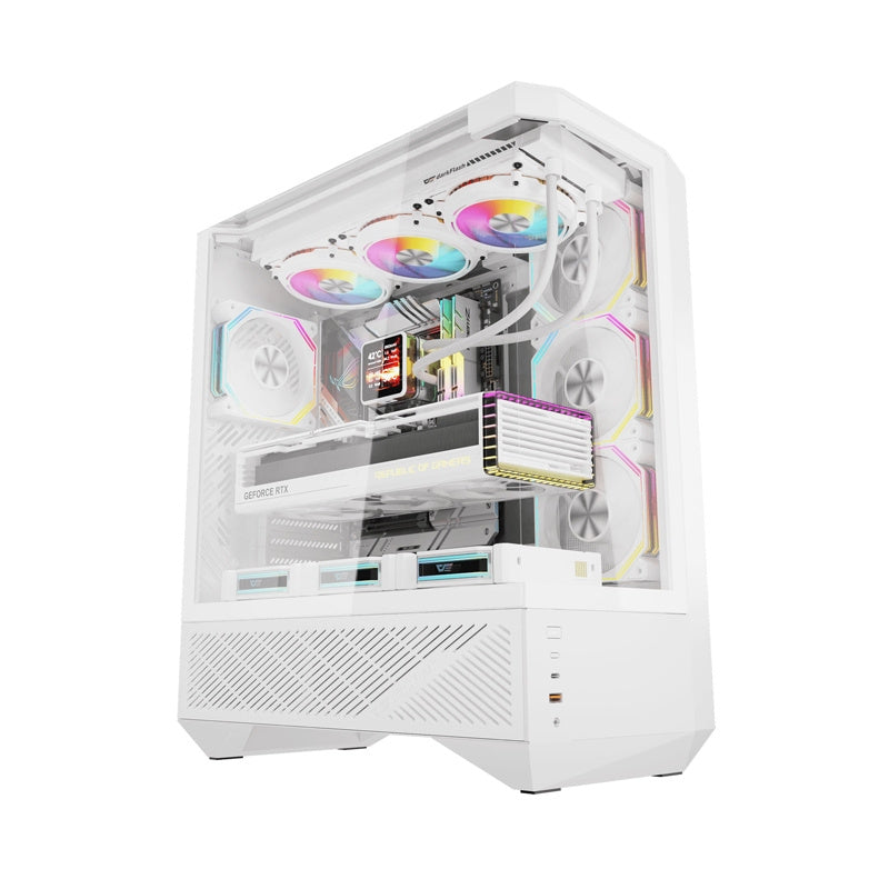 Darkflash DY460 computercase (hvid) + 4 ARGB-ventilatorer