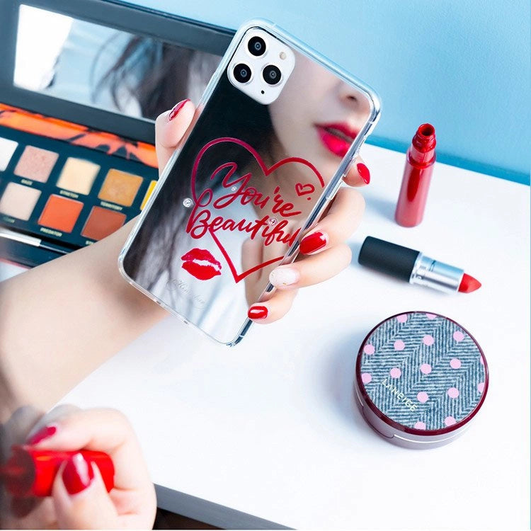 Kingxbar Angel spejlhus dekoreret med originale Swarovski krystaller iPhone 11 Pro Max gennemsigtig