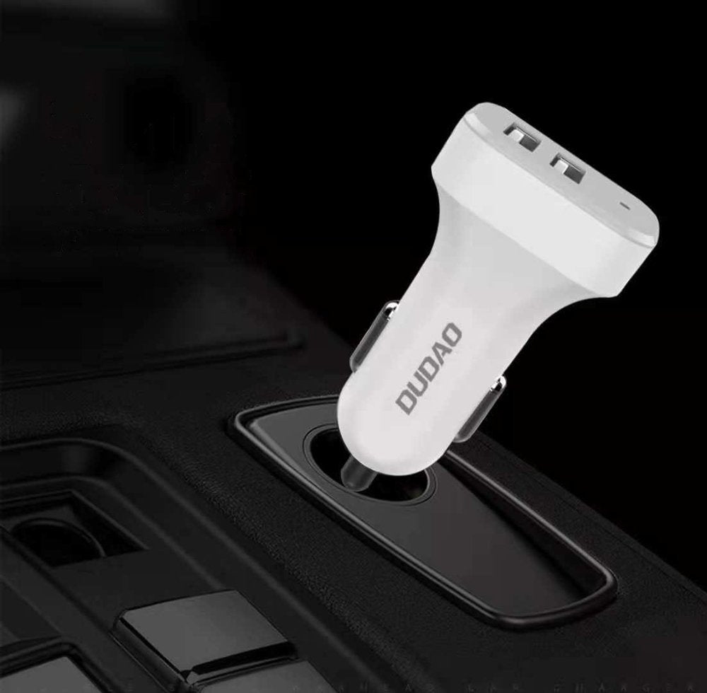 Dudao bil kit oplader 2x USB 2.4A + kabel USB 3in1 Lightning / Type C / micro USB kabel hvid (R7 hvid)