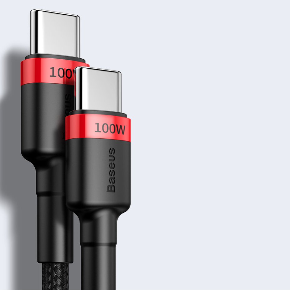 Baseus CATKLF-AL91 USB-C - USB-C PD QC kabel 100W 5A 480Mb/s 2m - sort og rød