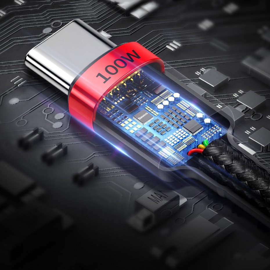 Baseus CATKLF-AL91 USB-C - USB-C PD QC kabel 100W 5A 480Mb/s 2m - sort og rød