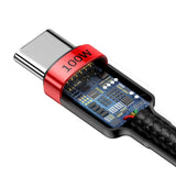Baseus CATKLF-AL91 USB-C - USB-C PD QC kabel 100W 5A 480Mb/s 2m - sort og rød