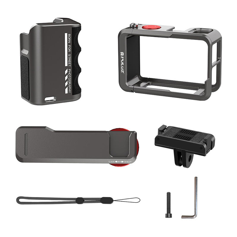 Metallbeskyttende beholder med Puluz-håndtag til DJI Osmo Action 5 Pro / Action 4 / Action 3