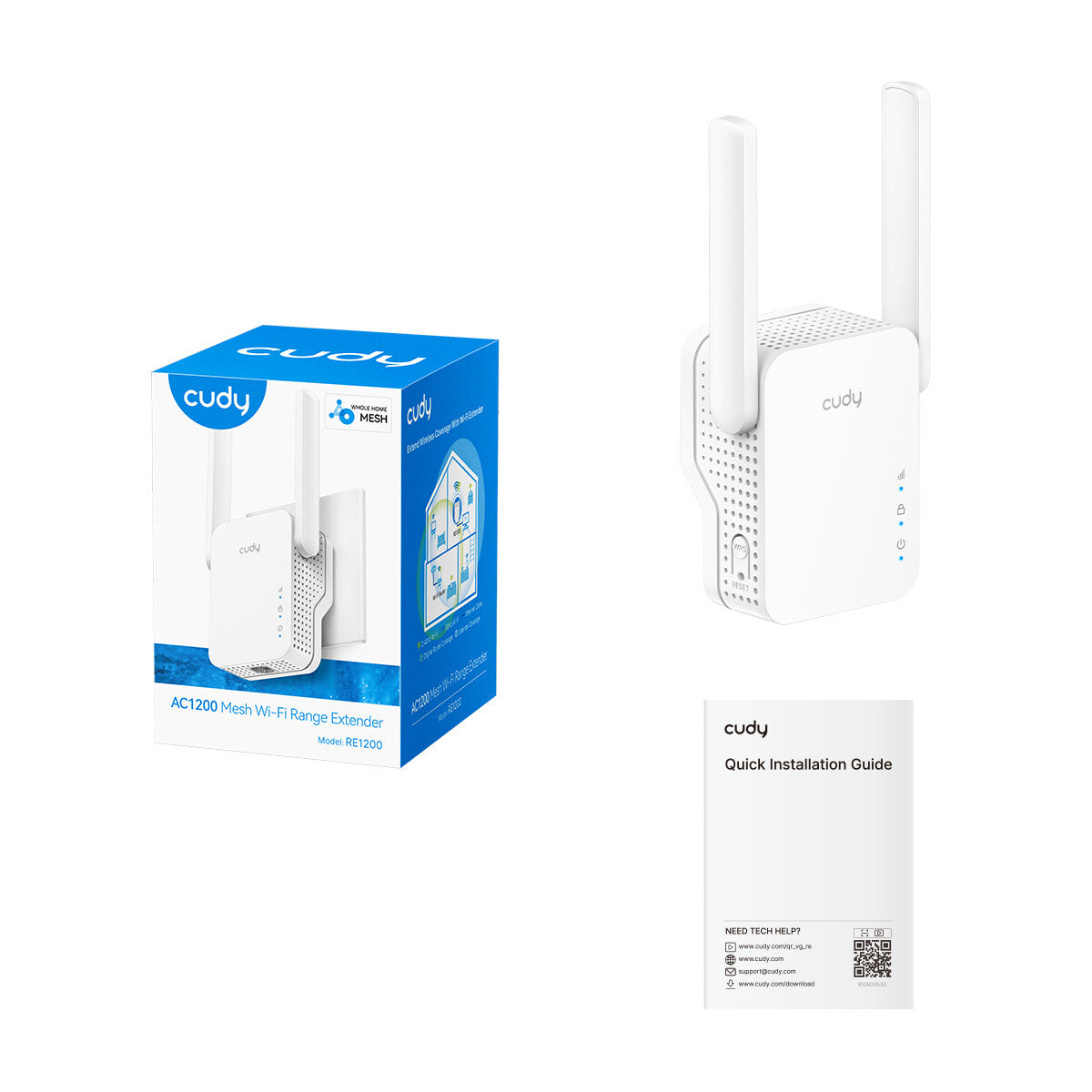 Cudy RE1200 netværk forlænger Netværksgentager Hvid 10, 100 Mbit/s