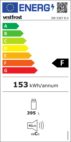 Vestfrost EW 5397 R-4 MED 4 ÅRS GARANTI Fritstående køleskab
