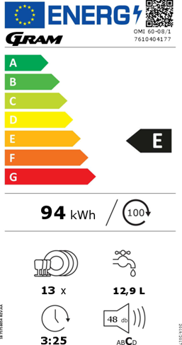 Gram OMI 60-08/1 MED 4 ÅRS GARANTI Opvaskemaskine til integrering