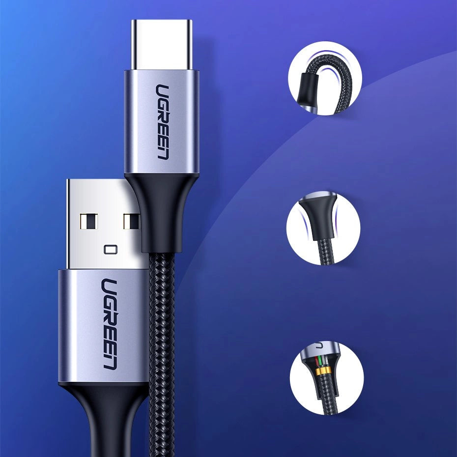 Ugreen US288 60125 USB-A / USB-C QC 3.0 3A 0,5 m kabel - grå