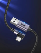 Ugreen US284 50941 USB-A (ret) / USB-C (vinklet) 3A Kabel 1m - Grå