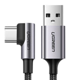Ugreen US284 50942 USB-A (ret) / USB-C (vinklet) kabel 3A 2m - grå
