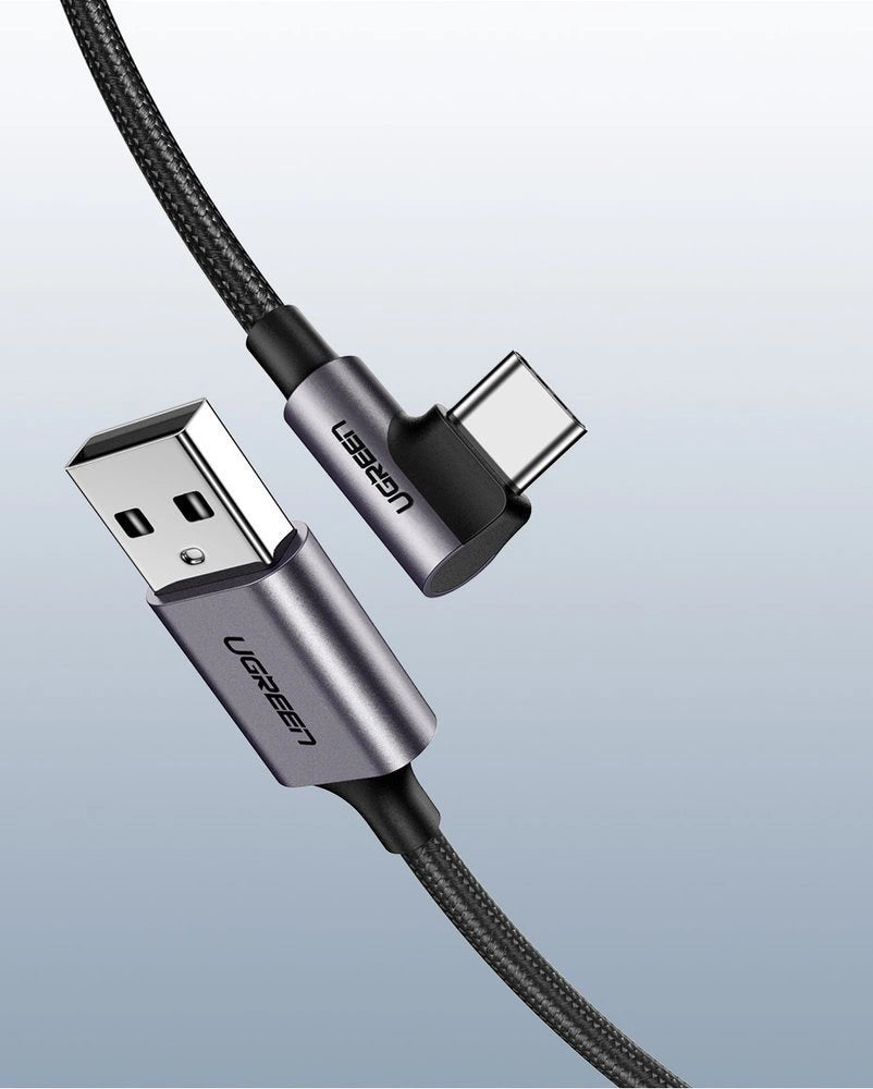 Ugreen US284 50942 USB-A (ret) / USB-C (vinklet) kabel 3A 2m - grå