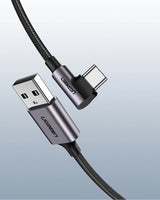 Ugreen US284 50942 USB-A (ret) / USB-C (vinklet) kabel 3A 2m - grå