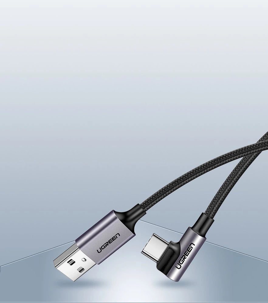Ugreen US284 50942 USB-A (ret) / USB-C (vinklet) kabel 3A 2m - grå