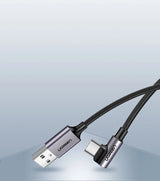 Ugreen US284 50942 USB-A (ret) / USB-C (vinklet) kabel 3A 2m - grå