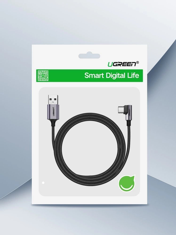 Ugreen US284 50942 USB-A (ret) / USB-C (vinklet) kabel 3A 2m - grå