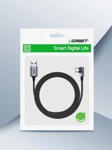 Ugreen US284 50942 USB-A (ret) / USB-C (vinklet) kabel 3A 2m - grå