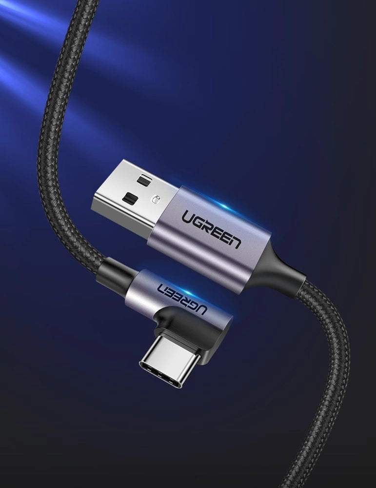 Ugreen US284 50942 USB-A (ret) / USB-C (vinklet) kabel 3A 2m - grå