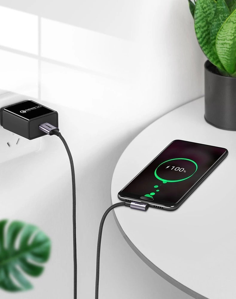 Ugreen US284 50942 USB-A (ret) / USB-C (vinklet) kabel 3A 2m - grå