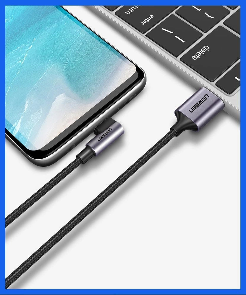 Ugreen US284 50942 USB-A (ret) / USB-C (vinklet) kabel 3A 2m - grå