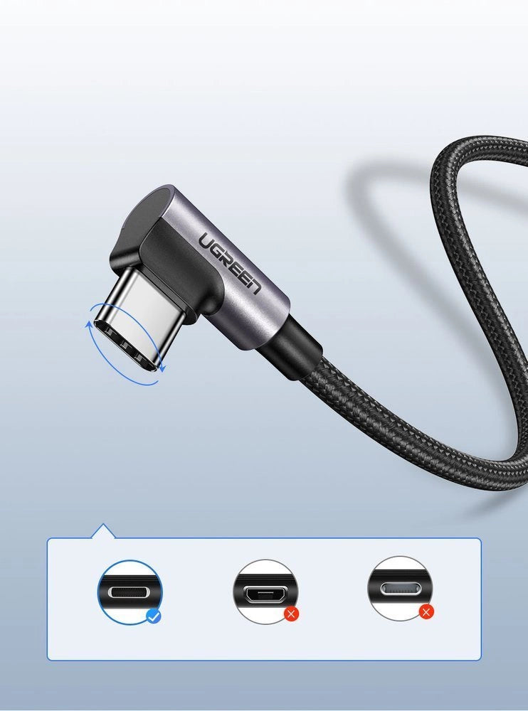 Ugreen US284 50942 USB-A (ret) / USB-C (vinklet) kabel 3A 2m - grå