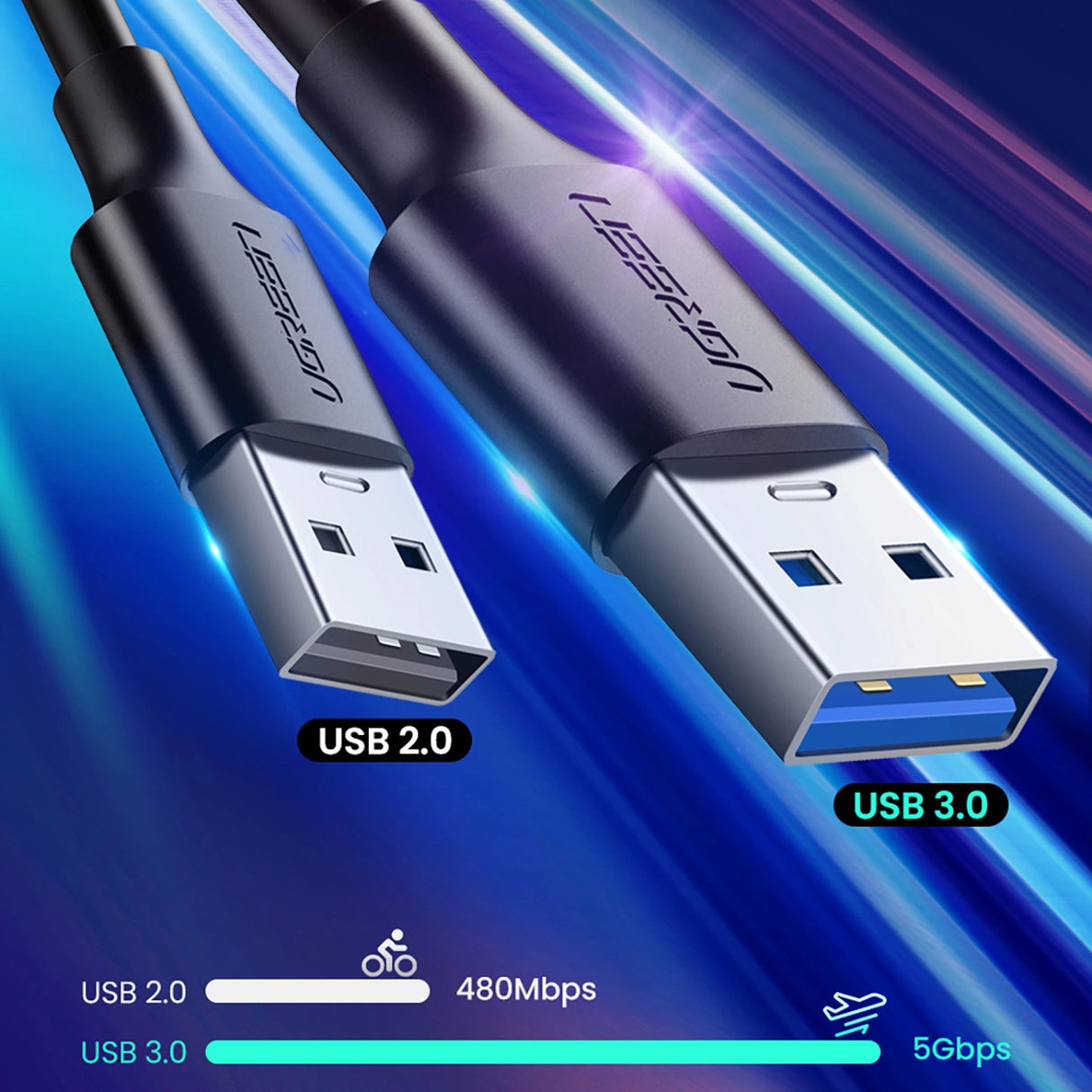 Ugreen US184 20882 USB-A 3.0 / USB-C 3A kabel 1m - sort