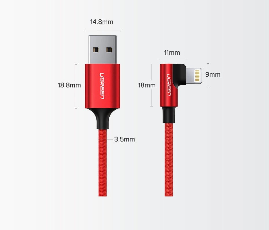 Ugreen US299 60521 vinklet Lightning / USB-A MFi-kabel 2,4A 1m - sort