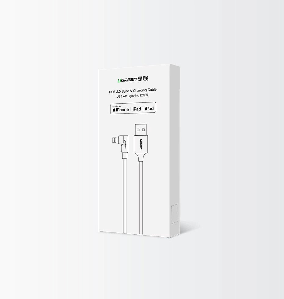 Ugreen US299 60521 vinklet Lightning / USB-A MFi-kabel 2,4A 1m - sort
