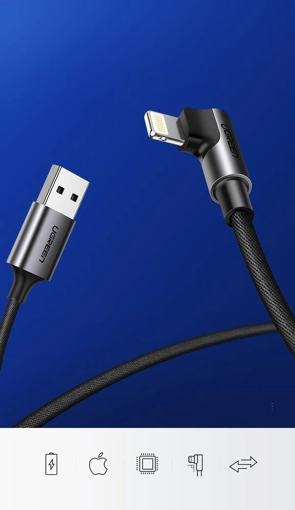 Ugreen US299 60521 vinklet Lightning / USB-A MFi-kabel 2,4A 1m - sort