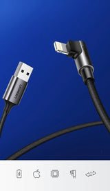 Ugreen US299 60521 vinklet Lightning / USB-A MFi-kabel 2,4A 1m - sort