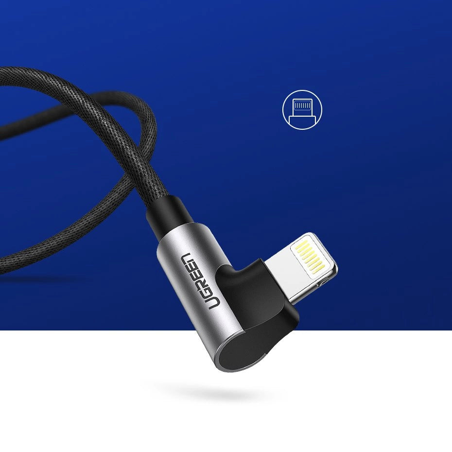 Ugreen US299 60521 vinklet Lightning / USB-A MFi-kabel 2,4A 1m - sort
