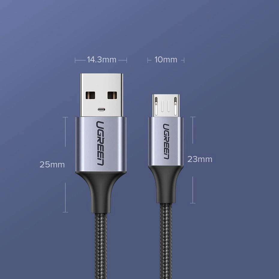 Grøn US290 60146 USB-A / micro USB 2.4A kabel 1m - grå