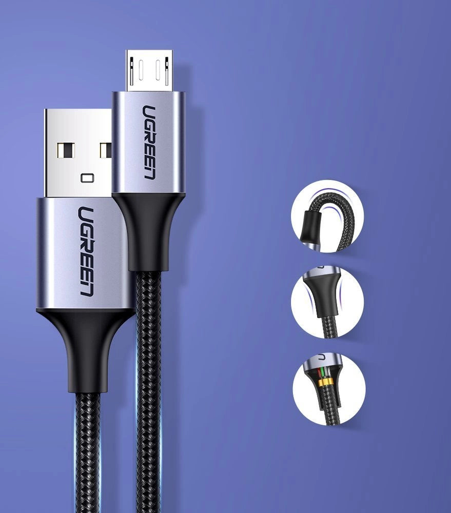 Grøn US290 60146 USB-A / micro USB 2.4A kabel 1m - grå