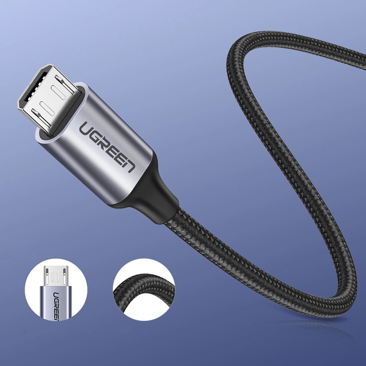Ugreen US290 60148 USB-A / micro USB 2.4A kabel 2m - grå
